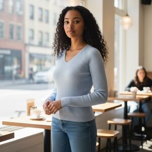 Vintage Banana Republic Sky Blue V-Neck Sweater wool blend Y2K 2002